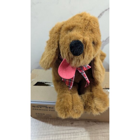 Gund Plush Dog Brown Stuffed Animal Plaid Bow Red Tongue 15”Labrador Retriever - Picture 2 of 8